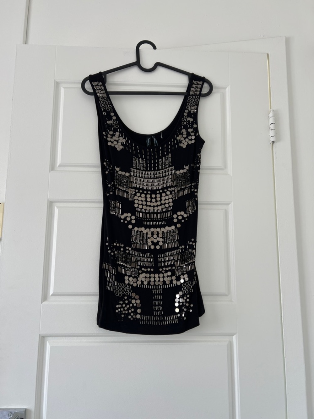 Guess by Marciano Black Beaded Scoop Neck mini dress